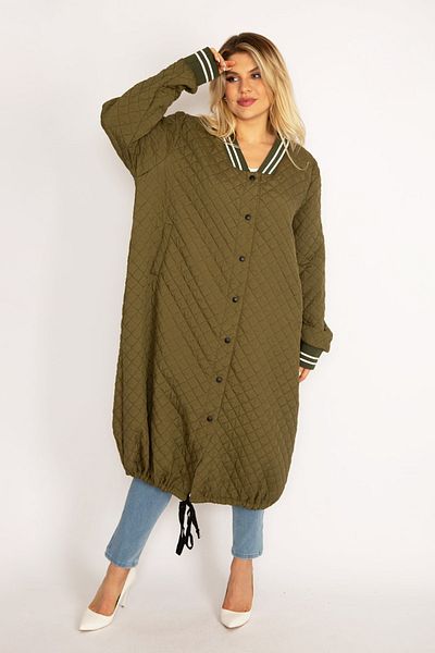 Şans Plus Size Coat - Khaki - Basic