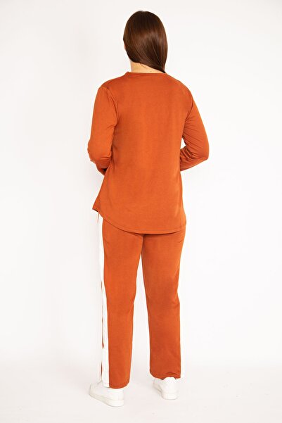 Şans Plus Size Sweatsuit Set - Brown - Regular fit