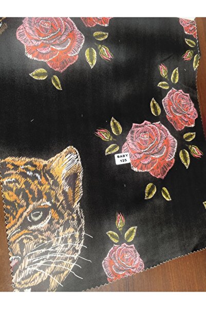 ŞEREF TEKSTİL Siyah Süet Kumaş Üzeri Gül Baskı