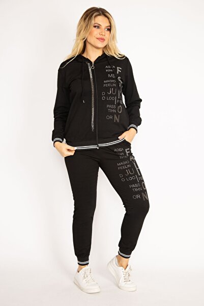 Şans Plus Size Sweatsuit Set - Black - Regular