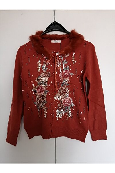 Bym Fashion Kadın Otantik Pamuk Likra Kiremit İplik Çiçek Pul Boncuk El Işi N...