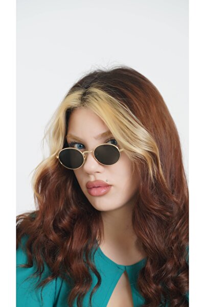 Angel Eyes نظارة شمسية نسائية تصميم بيضاوي بإطار ذهبي وزجاج أسود