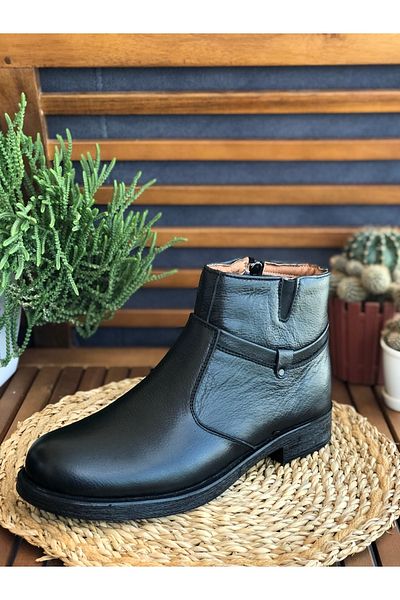 Skoonpa Genuine Leather and Fur Inside Zippered Black Men's Boots