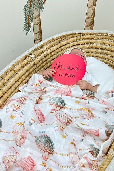 Tuğba Kuğu Newborn Muslin Blanket and Memory Cards Set - Turkish