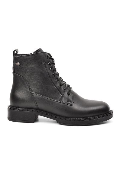 Voyager 8495 Model Black Γνήσιο Δερμάτινο Γυναικείο Μποτάκι - Με κορδόνια
