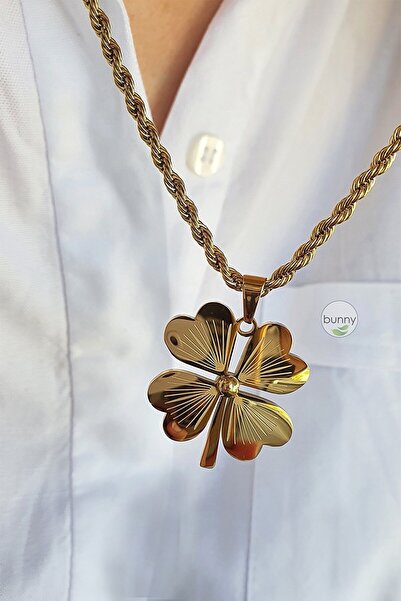 TREND COLLECTİON Gold Renk Yonca 60 Cm Paslanmaz Çelik Burgu Kolye