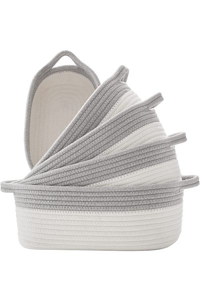 MaVaux 5 Pieces Bathroom and Kitchen Organization Box - Natural Cotton Rope Woven Baskets