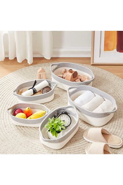 MaVaux 5 Pieces Bathroom and Kitchen Organization Box - Natural Cotton Rope Woven Baskets