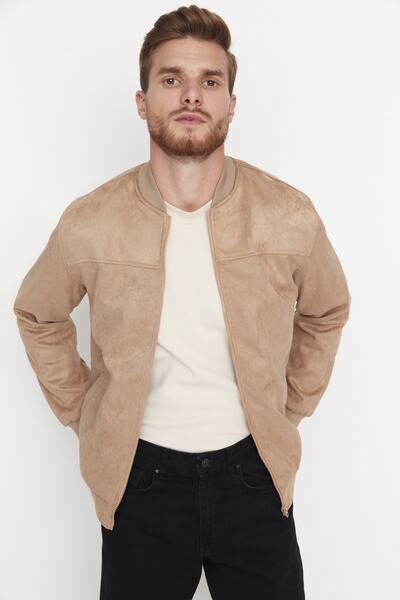 Trendyol Collection Suede Jacket Regular Fit - Camel TMNAW22MO0123 με φερμουάρ