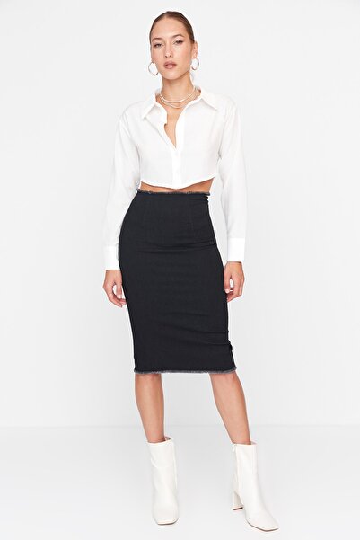 Trendyol Collection Чорна джинсова спідниця з високою талією TWOSS19WL0010