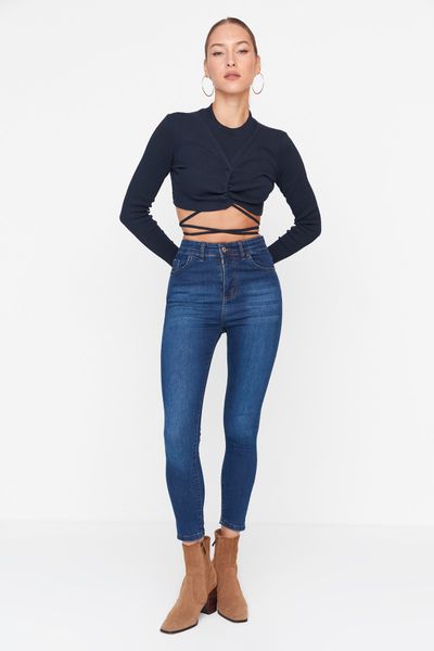 Trendyol Collection Темно-сині джинси скінні з високою талією TWOAW21JE0450
