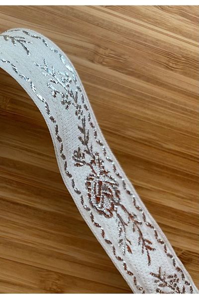 Öztürk Decorative Ribbon. 25mmx2meter. White. Silver Sim. No:2