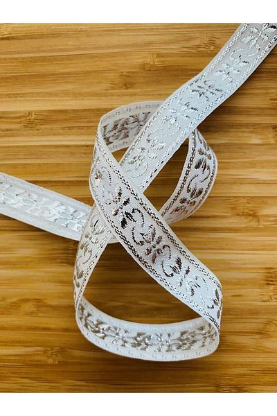 Öztürk Decorative Ribbon. 16mmx2meter. White. Silver Sim. No:8