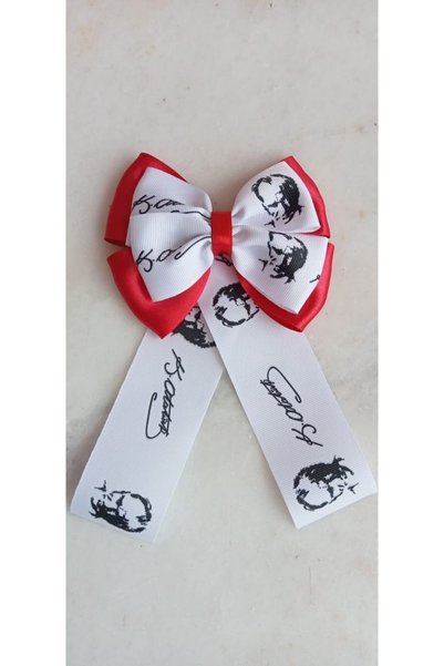 Sare Çocuk Giyim Atatürk Signature and Picture Patterned Girl's Clip Handmade...