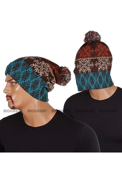 FORUM Unisex Pump Beanie Brown Color Woven Patterned Flexible Model 03101-25022