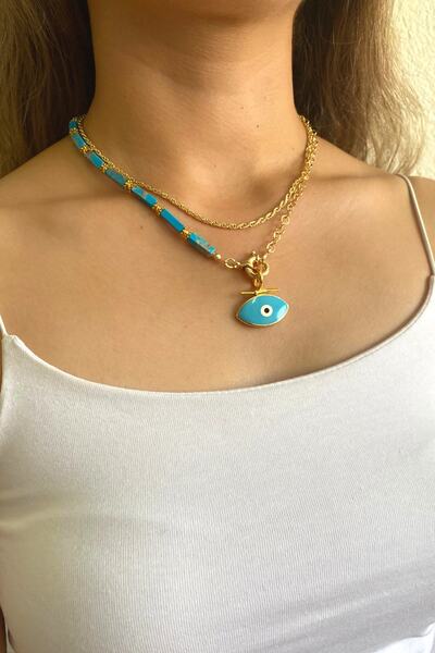 Suerte Accessories Turkuaz Varisit Doğal Taş Gold Evil Eye Nazar Boncuğu Uçlu...