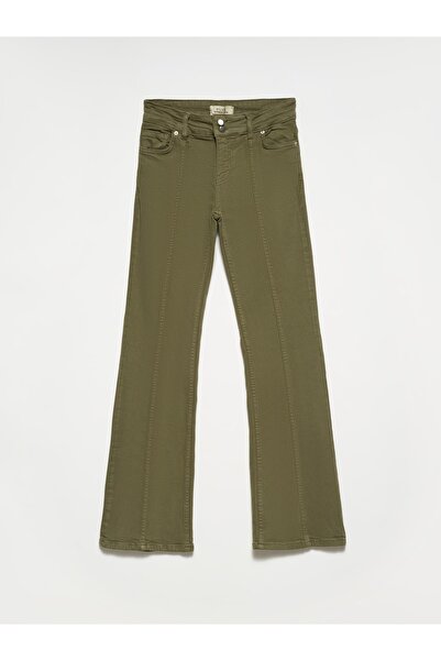 Dilvin 70762 Low Waist Flare Trousers-khaki