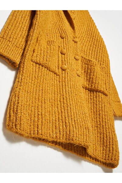 Dilvin Mustár színű Fürdőköpeny Gallér Zseb Kötött kardigán