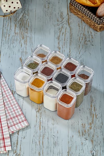 FBZhome 12-Piece Acrylic Spice Jar with Label 250 Ml Storage Container