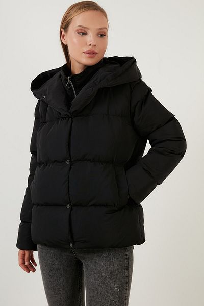 Lela Zippered Stand Collar Hooded Puffer Jacket 497buse