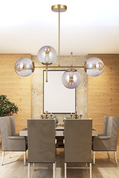 VK HOME AYDINLATMA Dubhe 4 Lü Lüx Bal Camlı Avize (gold)