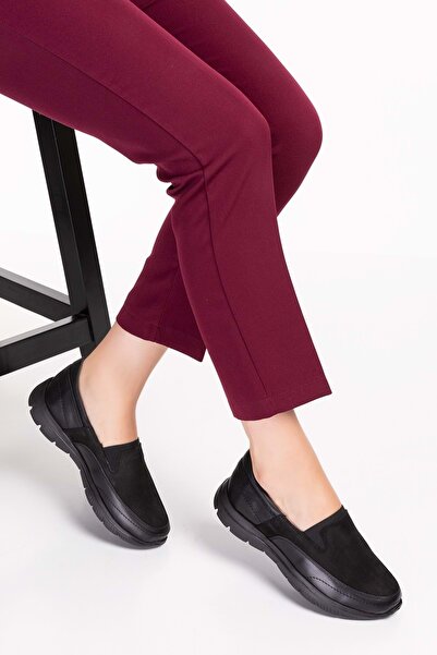 Gondol Hakiki Deri Faylon Anatomik Taban Hafif Ayakkabı Es.119 - Siyah Nubuk - 38