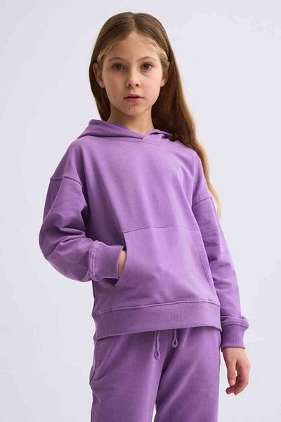 THERECOLOR Hanorac organic cu glugă violet pentru fete cu mânecă lungă