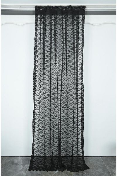 AKÇA TEKSTİL Flower Model Black Color Single Wing Pleated Background Curtain 75*260 Cm