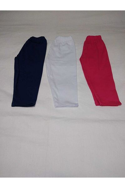 MRV KIDS Alb Roz Bleumarin Bumbac Pieptănat Talie Lată Elastic 3 Culori Colanți Copii