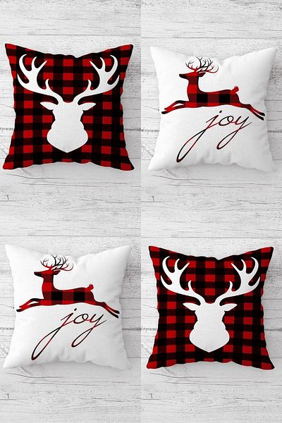 on the clouds New Year's Christmas Deer Pattern Hidden Zippered Throw Pillow Cover Seat Pillow Cover Set (4pcs)