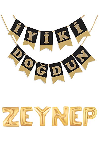 DÜVENCİ TİCARET Doğum Günü Zeynep Altın Harf Folyo Balon Set