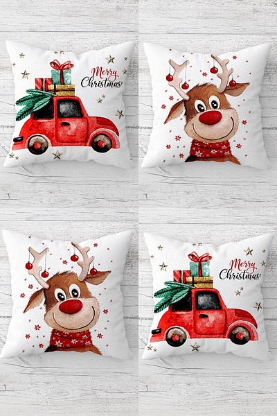 on the clouds Deer Vosvos New Year's Secret Zippered Throw Pillow Cover Seat Pillow Cover Set (4 Pieces)