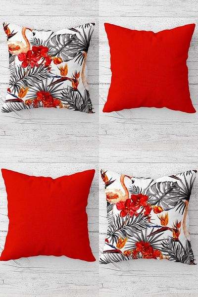 on the clouds Flamingo and Tropical Leaf Patterned Concealed Zippered Throw Pillow Cover Sofa Pillow Cover Set 4pcs