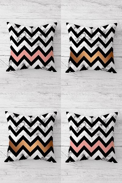 on the clouds Geometric Zigzag Patterned Hidden Zippered Throw Pillow Sofa Pillow Set - 4 Pieces