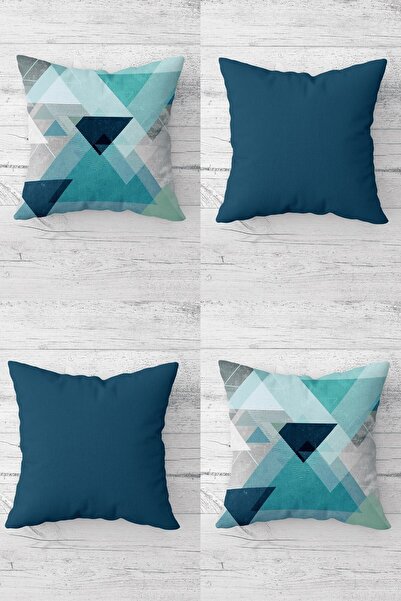 Pelangi مجموعة أغطية وسائد للمقعد بنمط مثلث هندسي وسحاب مخفي (4 قطع)