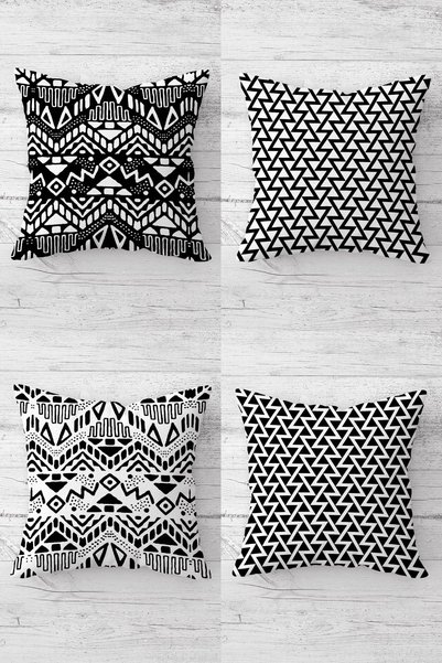 Latibule Black and White Zigzag Patterned Concealed Zippered Throw Pillow Cov...