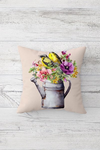 linazaitun Bird And Flower Bouquets Concealed Zippered Throw Pillow Cover Sea...