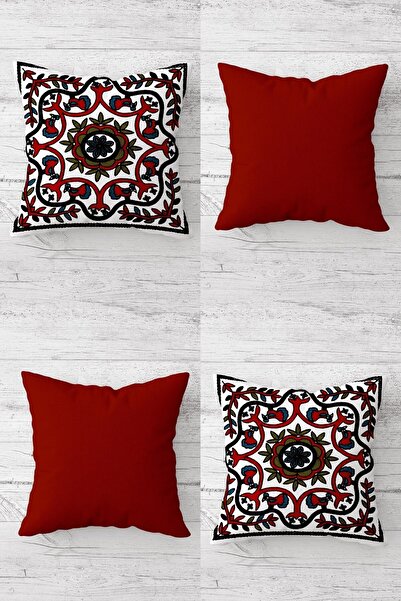 linazaitun Fuşya Etnik Desenli Gizli Fermuarlı Kırlent Kılıfı Koltuk Yastık K...