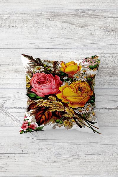 linazaitun Large Roses Bouquet Concealed Zippered Throw Pillow Cover Seat Pillow Cover Set (4pcs)