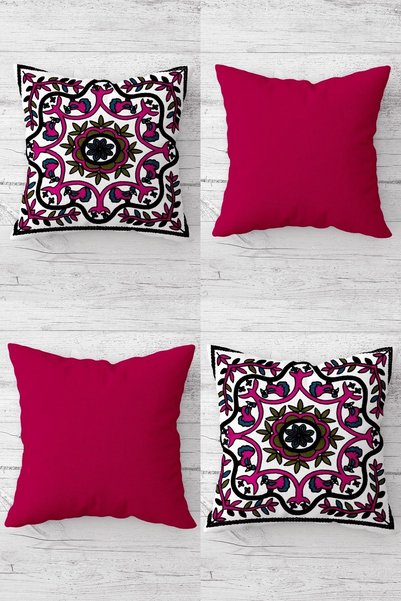 linazaitun Fuchsia Ethnic Patterned Hidden Zippered Throw Pillow Cover Sofa P...
