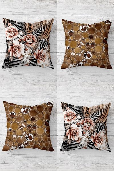 linazaitun Zebra And Rose Pattern Concealed Zippered Throw Pillow Cover Sofa Pillow Cover Set (4pcs)