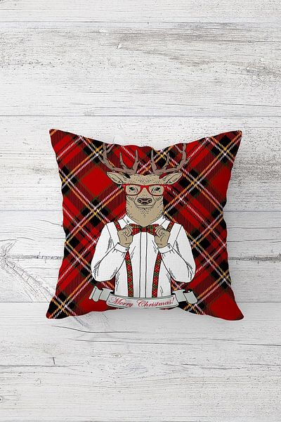 linazaitun New Year's Concept Plaid Deer Hidden Zippered Throw Pillow Cover Sofa Pillow Cover Set (4pcs)