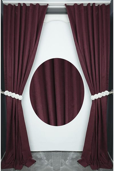 AKÇA TEKSTİL Woven Burgundy Color (extraphore Gathered) Single Wing Background Curtain 150x260 Cm