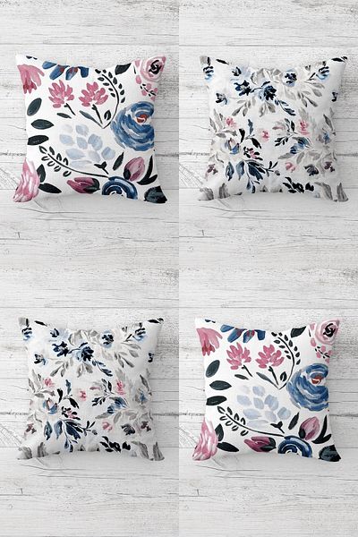 linazaitun Set de huse de pernă pentru canapea, cu model Batik, trandafiri și flori, cu fermoar ascuns (4 buc)