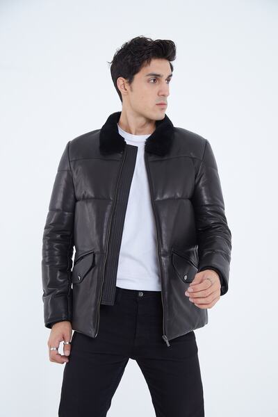 UMBERTOPELLE DERİ Hakiki Deri Erkek Şişme Mont