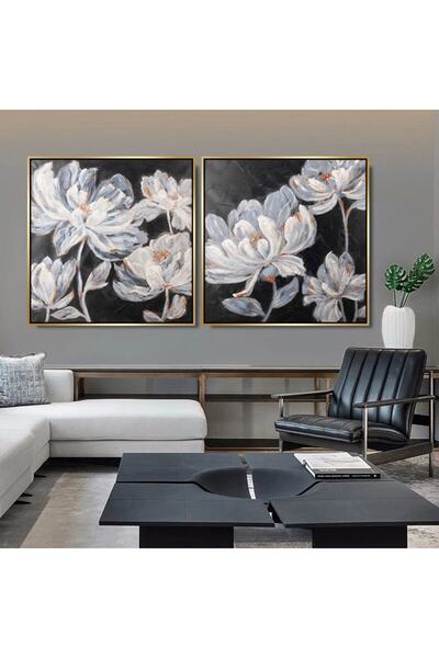 Markazip Altın Metal Çerçeveli 70x70cm Ikili Kanvas Tablo H58-k-a