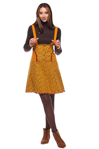 Newbutix Pazen Hardal Salopet Çıtır Desen Kısa Etek