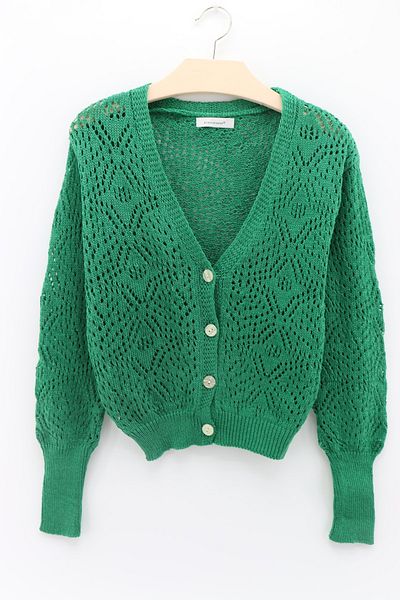 atmosphere Women's Openwork 4 Button Seasonal Green Cardigan