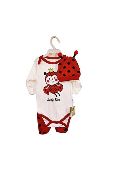 minibird baby Minibird Uğur Böcekli Baskılı Badili Bebek Zıbın Takımı 3'lü