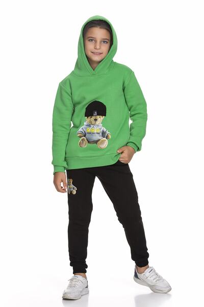 Toçka بدلة شتوية للأولاد بغطاء للرأس سميكة من الداخل من الصوف الناعم 3 خيط مطبوعة قبعة مزخرفة